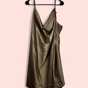 Cider Backless Satin Dress in Olive